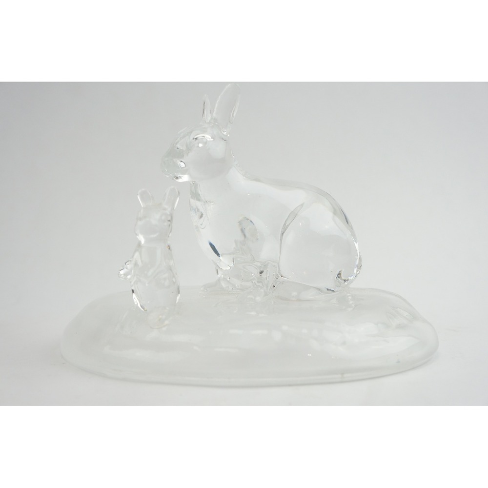 Cristal d'Arques 24% Lead Crystal Rabbit Bunny Family Figurine France 3.75"x5.5"